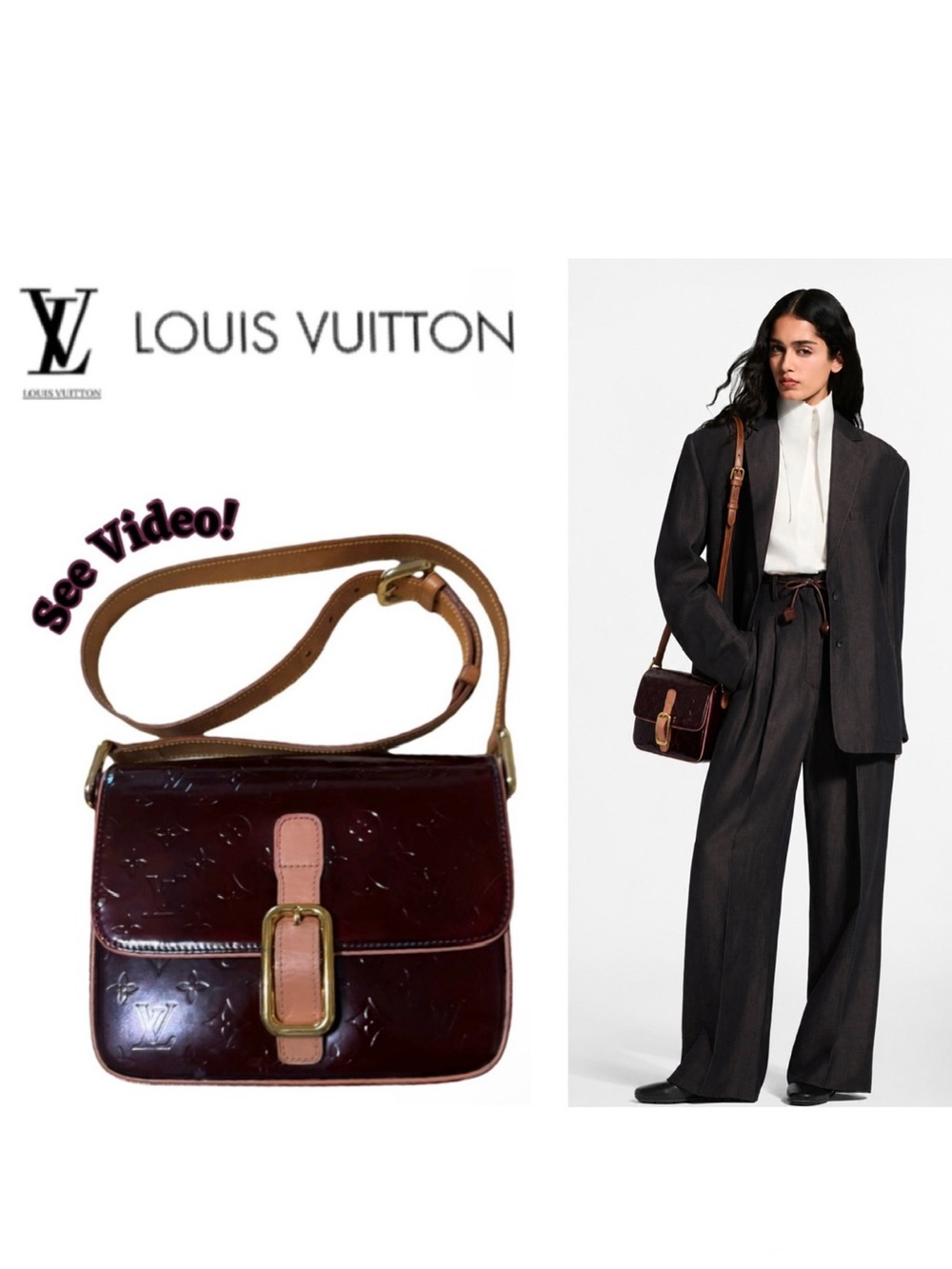 🍷⚜️ Louis Vuitton LV Monogram Vernis Christie GM Messenger Bag Amarante w/COA⚜️🍷